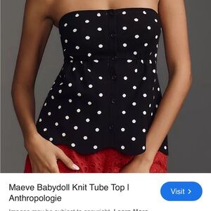 Anthropologie Maeve Babydoll Knit Tube Top Strapless Black and White Dot S